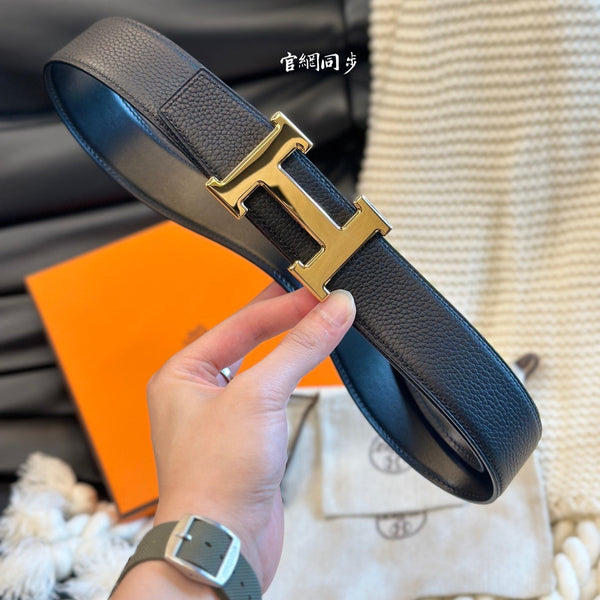 H 5382 BELT 38MM GOLD BUCKLE & REVERSIBLE BLACK LEATHER