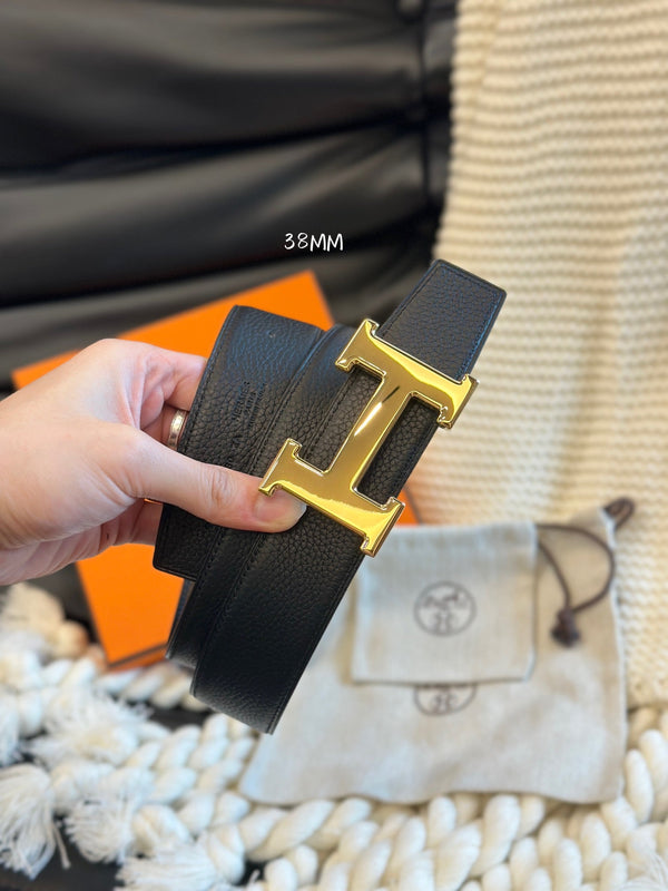 H 5382 BELT 38MM GOLD BUCKLE & REVERSIBLE BLACK LEATHER