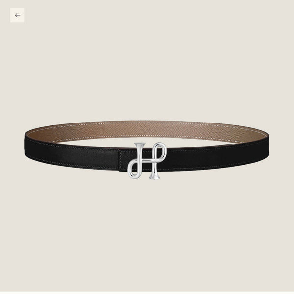 H COR BAROQUE BELT 24MM SILVER BUCKLE & REVERSIBLE BEIGE AND BLACK LEATHER