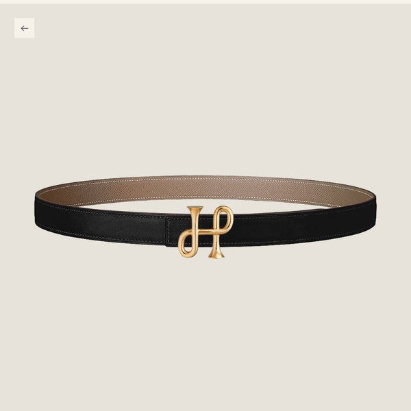 H COR BAROQUE BELT 24MM GOLD BUCKLE & REVERSIBLE BEIGE AND BLACK LEATHER
