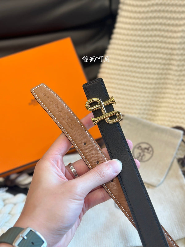 H COR BAROQUE BELT 24MM GOLD BUCKLE & REVERSIBLE BROWN AND BLACK LEATHER