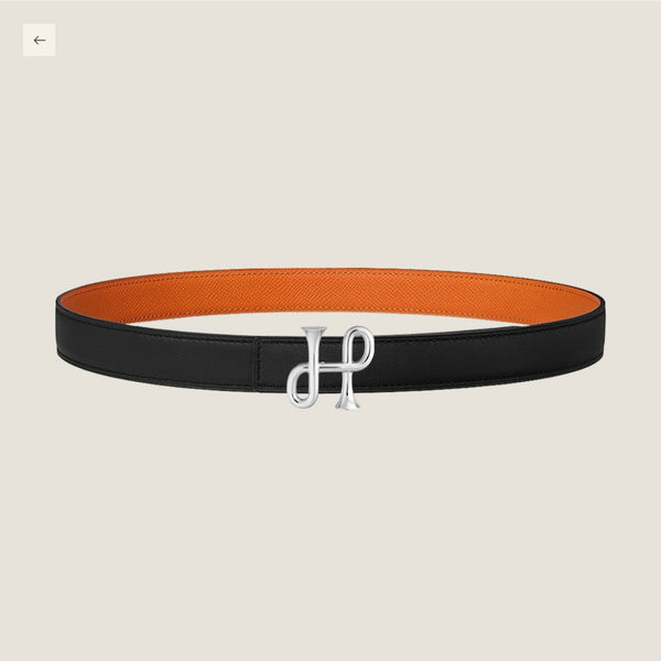 H COR BAROQUE BELT 24MM SILVER BUCKLE & REVERSIBLE ORANGE AND BLACK LEATHER