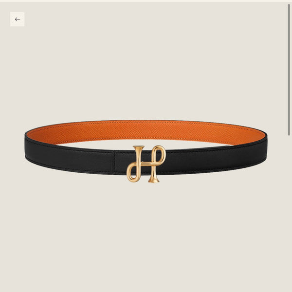 H COR BAROQUE BELT 24MM GOLD BUCKLE & REVERSIBLE ORANGE AND BLACK LEATHER