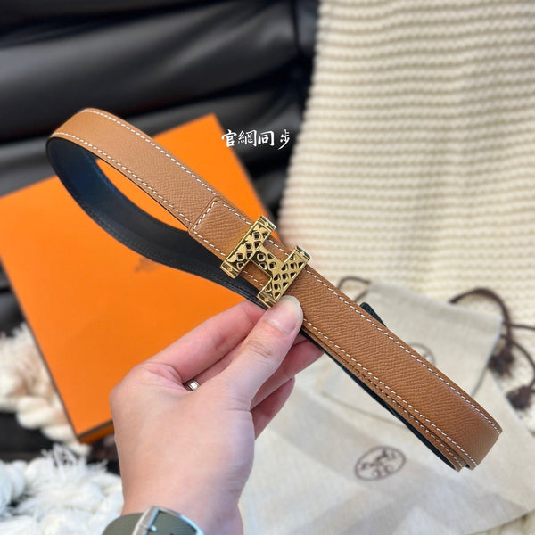 H GARDEN PARTY BELT 24MM GOLD BUCKLE & REVERSIBLE BROWN AND BLACK LEATHER