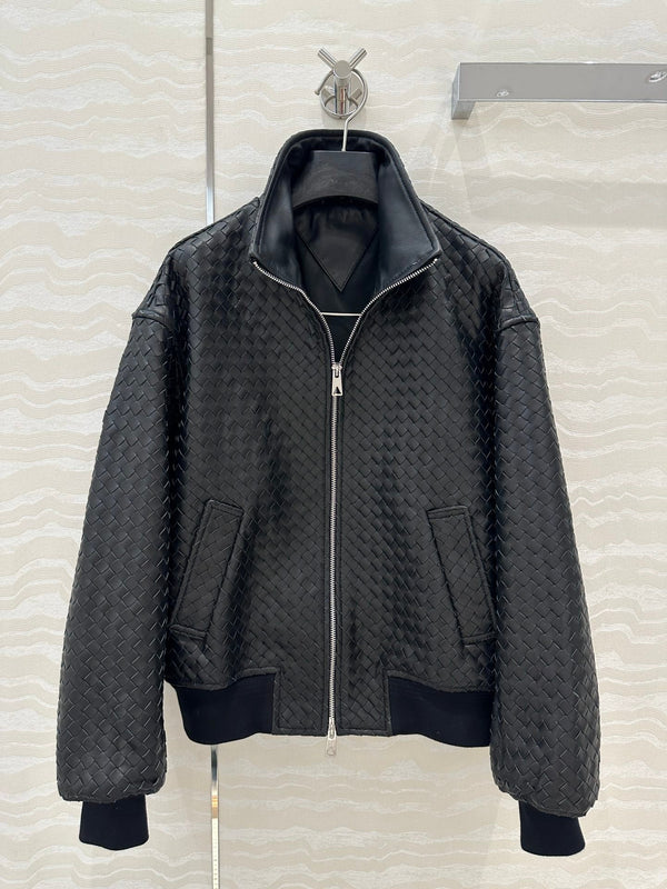 BV Double-Zip Baseball Jacket in Black Lambskin