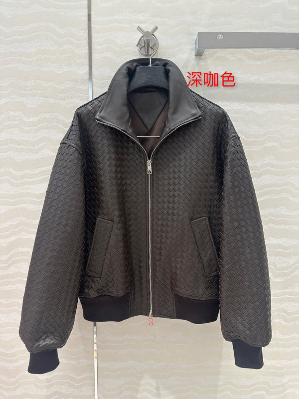 BV Double-Zip Baseball Jacket in Chocolate Lambskin