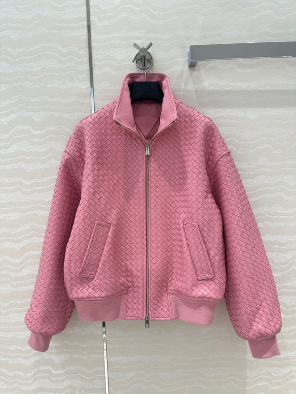 Giacca da baseball BV con doppia cerniera in pelle di agnello rosa