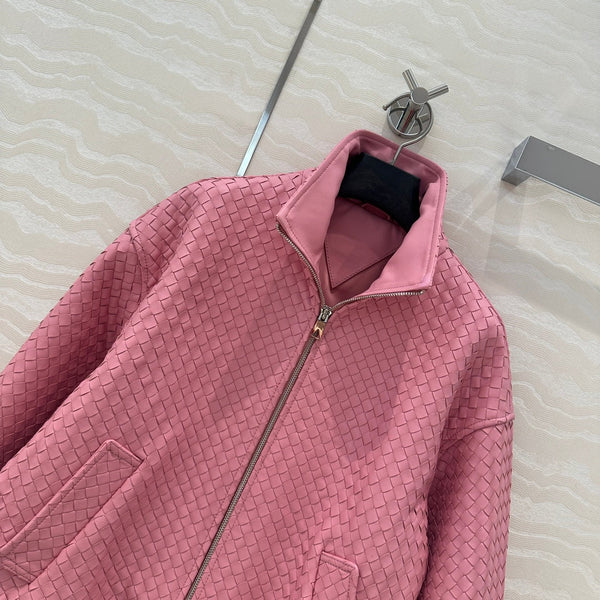 Giacca da baseball BV con doppia cerniera in pelle di agnello rosa
