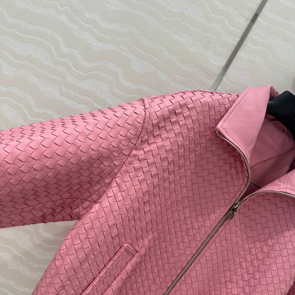 Giacca da baseball BV con doppia cerniera in pelle di agnello rosa