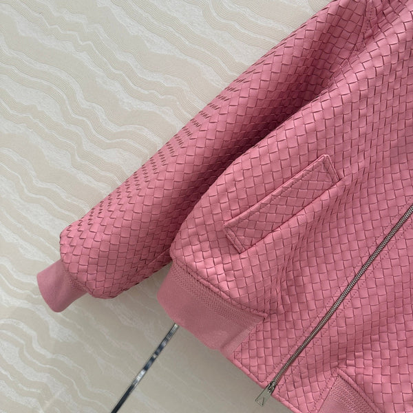 Giacca da baseball BV con doppia cerniera in pelle di agnello rosa
