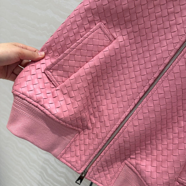 Giacca da baseball BV con doppia cerniera in pelle di agnello rosa