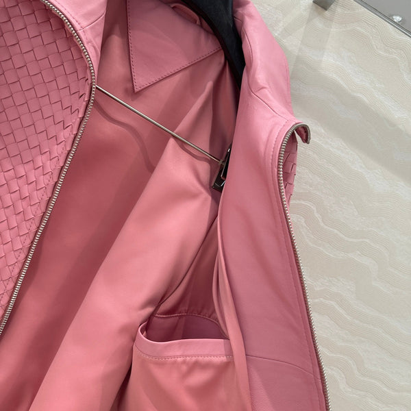 Giacca da baseball BV con doppia cerniera in pelle di agnello rosa