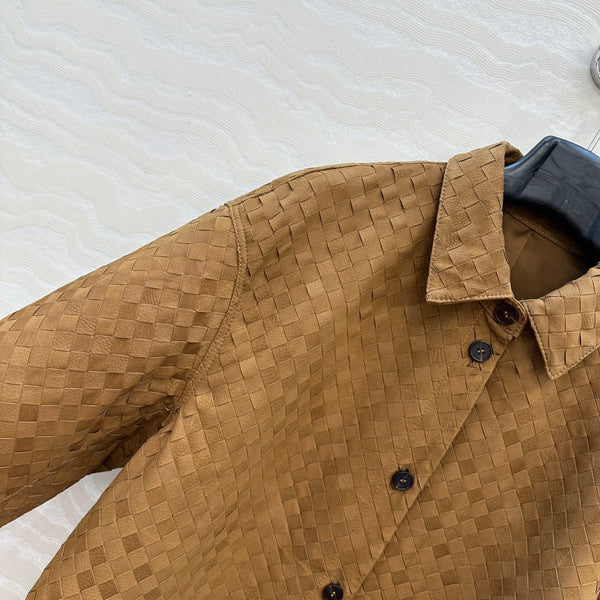 Giacca-camicia BV in pelle scamosciata marrone