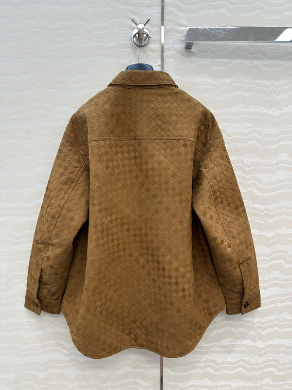 Giacca-camicia BV in pelle scamosciata marrone
