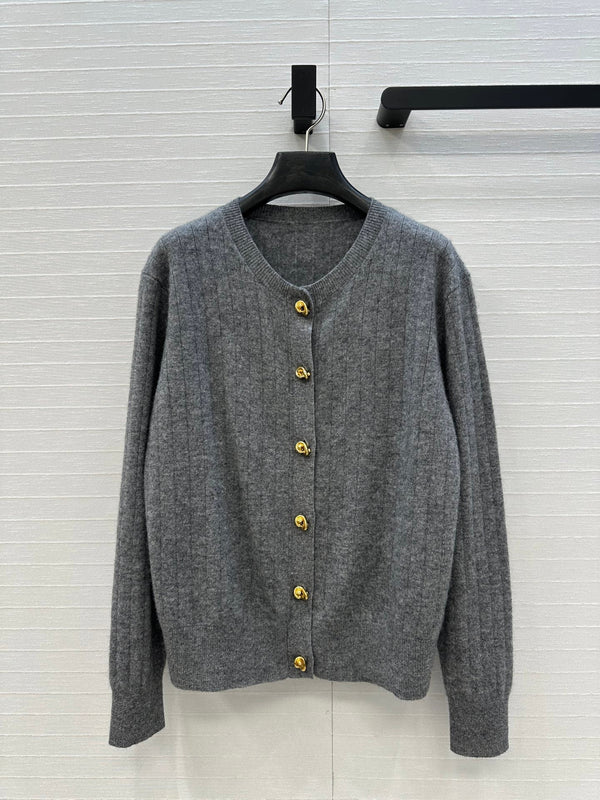 BV Crew Neckline Cardigan in Gray Cashmere