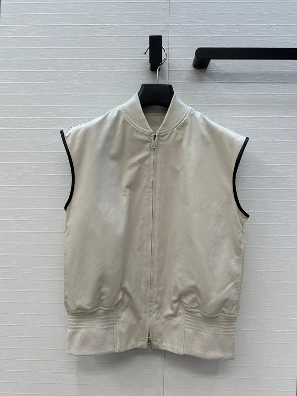 BV Sleeveless Vest Jacket in Ivory White Cotton