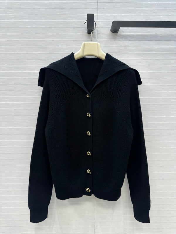 BV V-Neck Cardigan in Black Cashmere