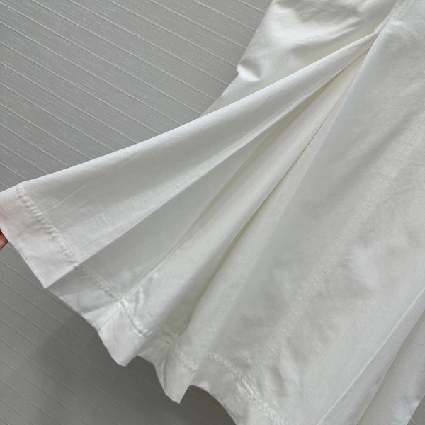 BV V-neck  Rolled-Up Sleeve Dress in White Tencel