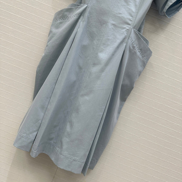 BV V-neck  Rolled-Up Sleeve Dress in Light Blue Tencel