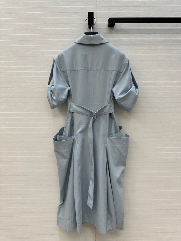 BV V-neck  Rolled-Up Sleeve Dress in Light Blue Tencel