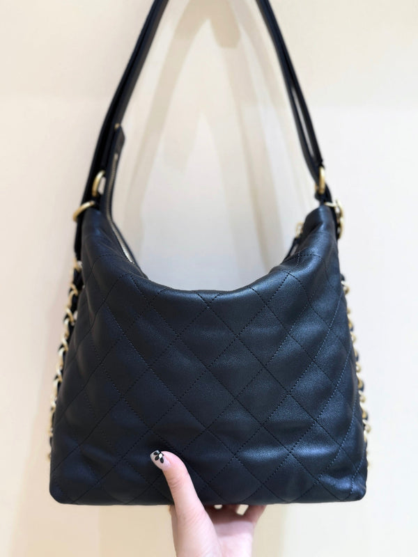 CC 25S Hobo Dual-Use Bag in Black Cowhide