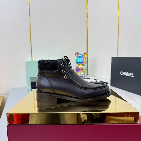 Stivaletti CC 25 in pelle di vacchetta e tweed neri 454711