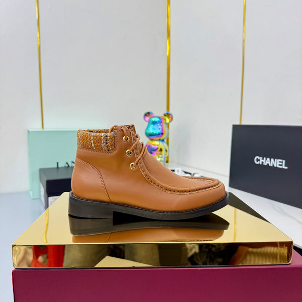 CC 25 Stivaletti in pelle di vacchetta e tweed marrone 454714