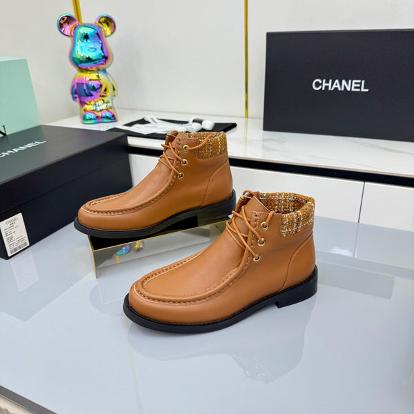 CC 25 Stivaletti in pelle di vacchetta e tweed marrone 454714