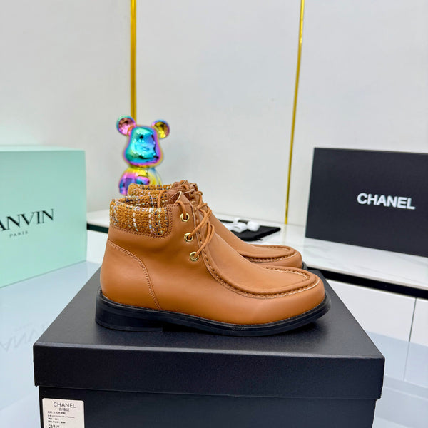 CC 25 Stivaletti in pelle di vacchetta e tweed marrone 454714