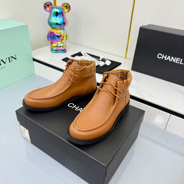 CC 25 Stivaletti in pelle di vacchetta e tweed marrone 454714