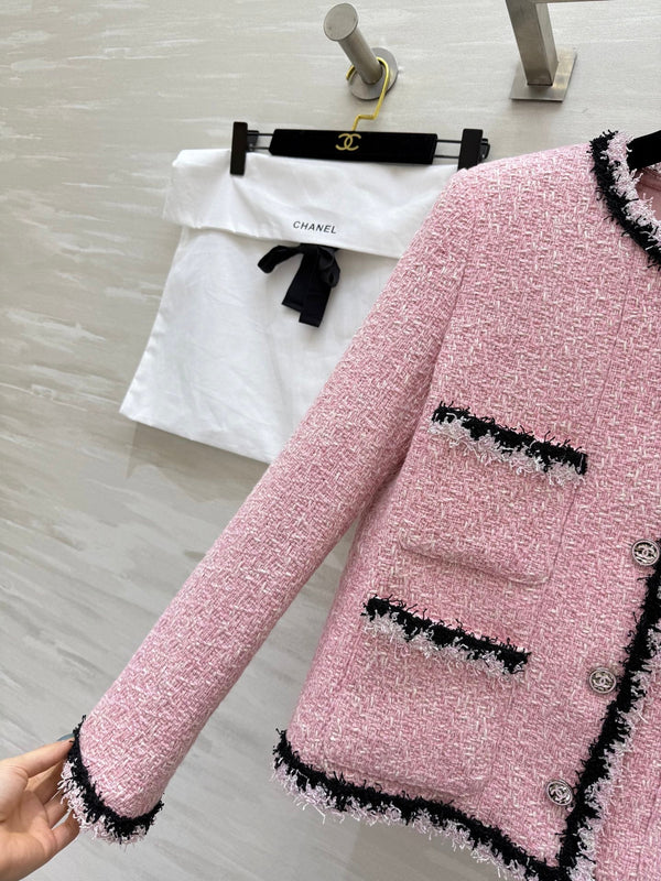 Giacca rosa intrecciata in morbido tweed di lana di Salisburgo CC 25