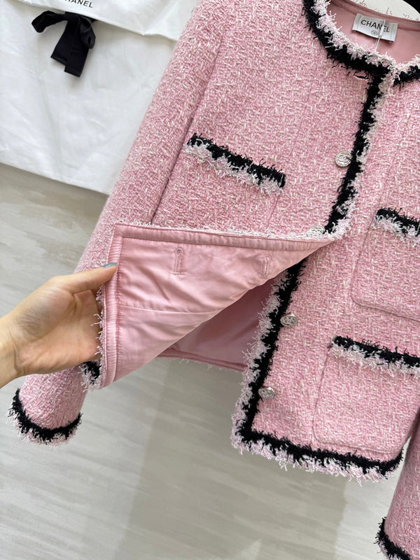 Giacca rosa intrecciata in morbido tweed di lana di Salisburgo CC 25