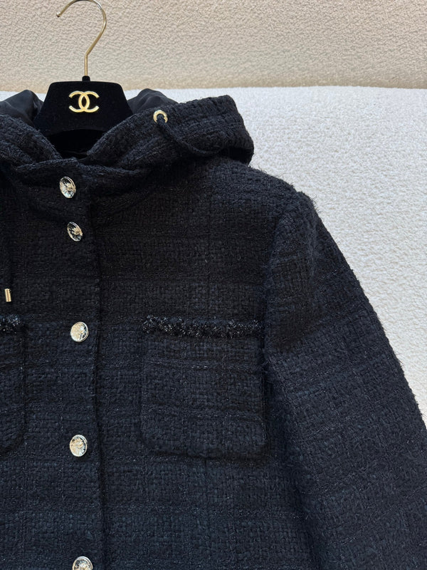 CC 25B Black Plaid Hooded Tweed Jacket