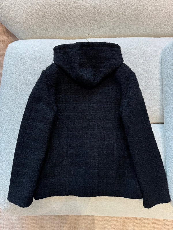 CC 25B Black Plaid Hooded Tweed Jacket
