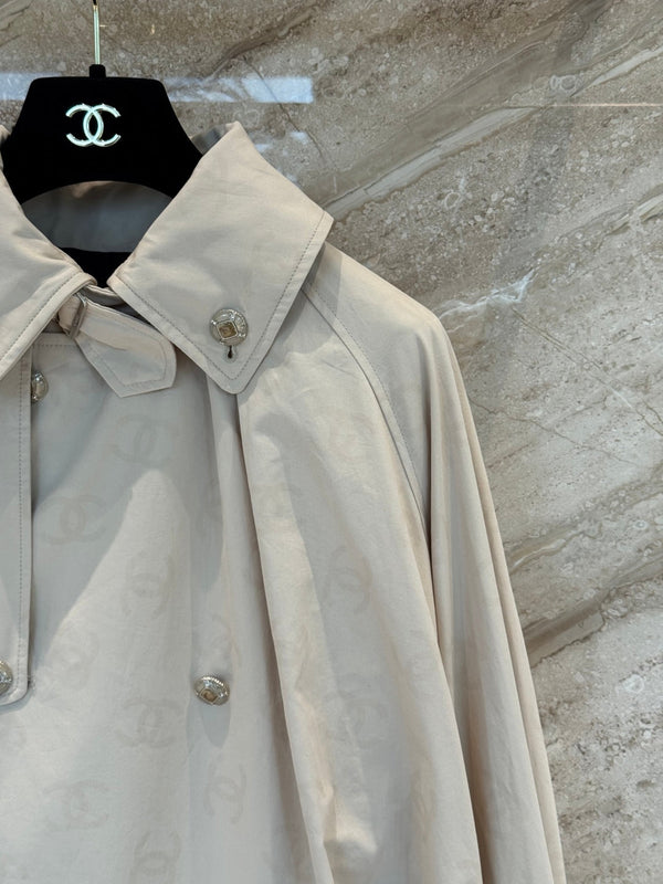 CC 25B Hidden Logo Trench Long Coat Beige Cotton