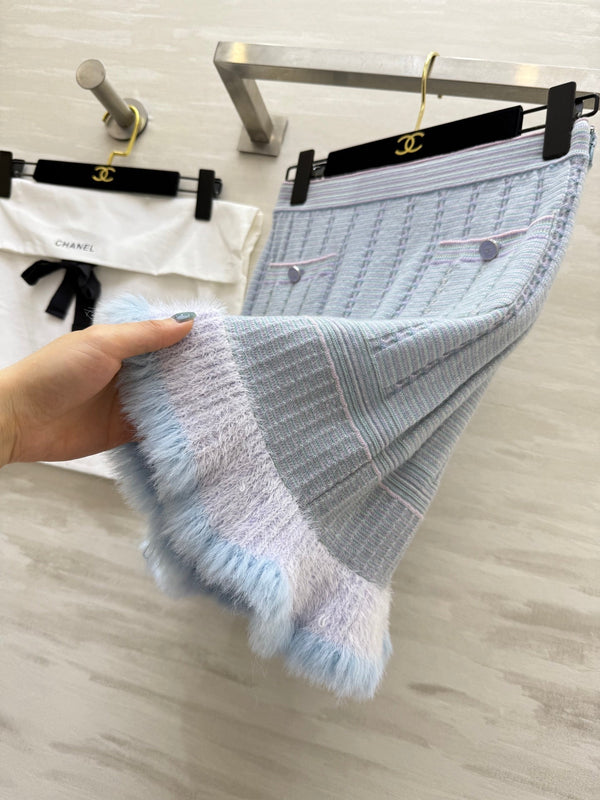 CC 25B Multicolor Pocket Knitted Skirt Light Blue Cashmere