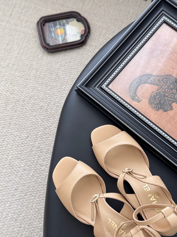 CC 25B Mary Janes Tacco Alto 55mm Pelle di Pecora Beige