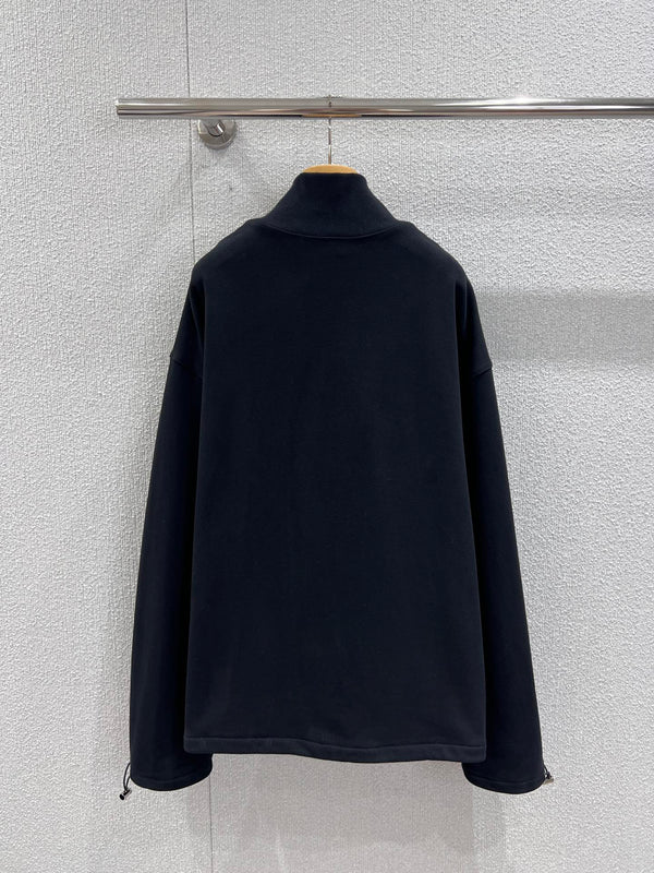 Felpa con mezza zip e ricamo con micrologo Miumiu 25FW in cotone nero