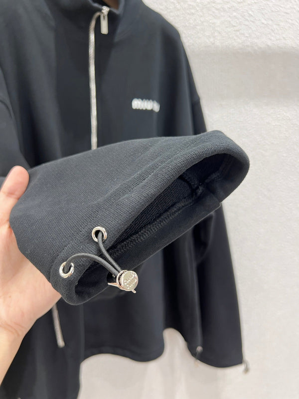 Felpa con mezza zip e ricamo con micrologo Miumiu 25FW in cotone nero