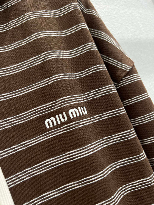 Miumiu 25FW Striped Zipper Hooded Sweatshirt Jacket Brown Cotton
