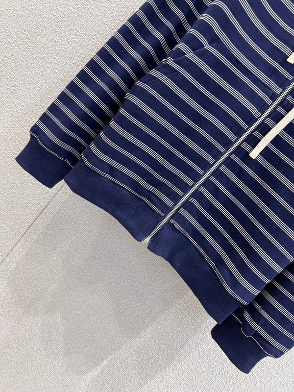 Miumiu 25FW Striped Zipper Hooded Sweatshirt Jacket Blue Cotton