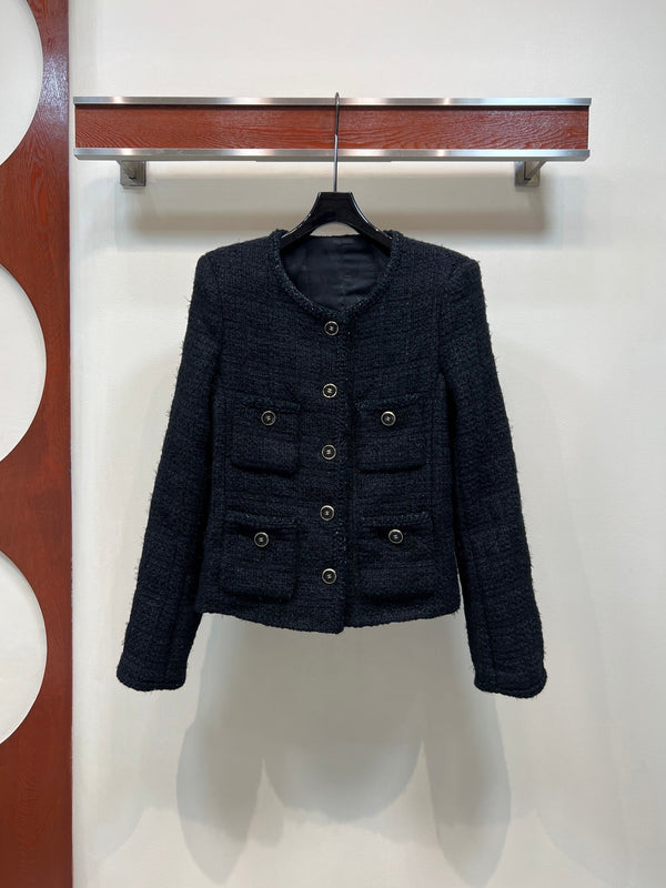 Giacca in tweed nero con scollo tondo CC 25 304703