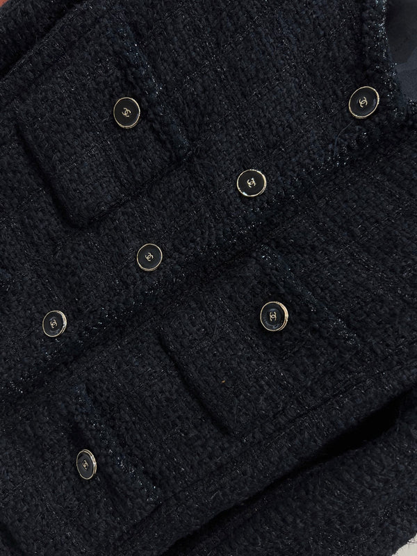 Giacca in tweed nero con scollo tondo CC 25 304703
