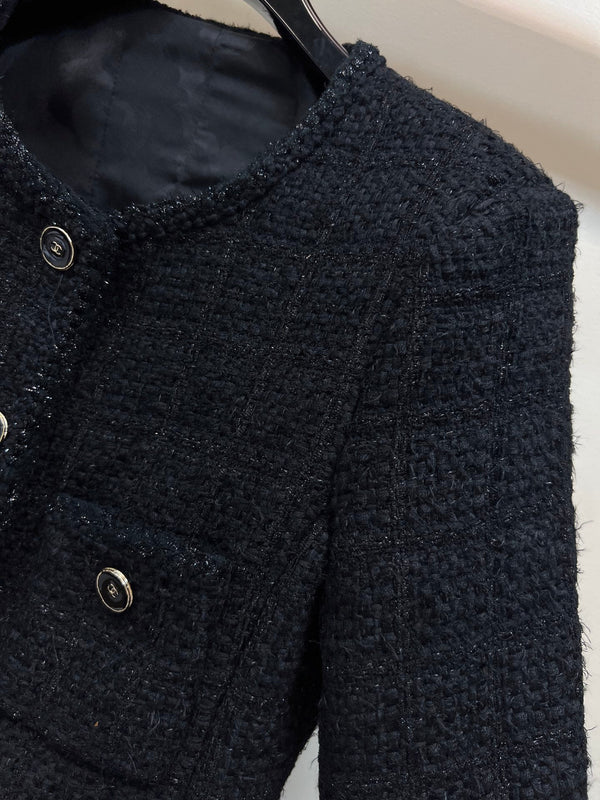 Giacca in tweed nero con scollo tondo CC 25 304703