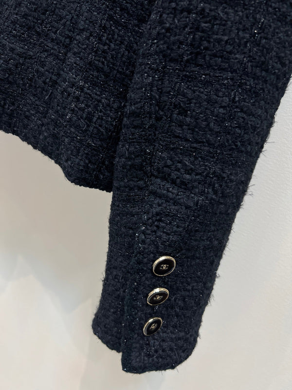 Giacca in tweed nero con scollo tondo CC 25 304703