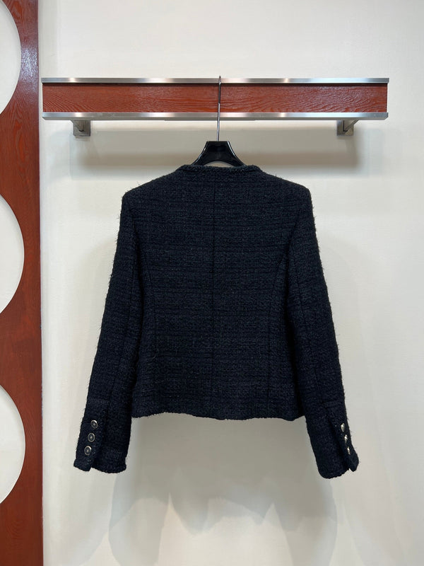 Giacca in tweed nero con scollo tondo CC 25 304703