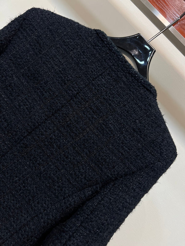 Giacca in tweed nero con scollo tondo CC 25 304703