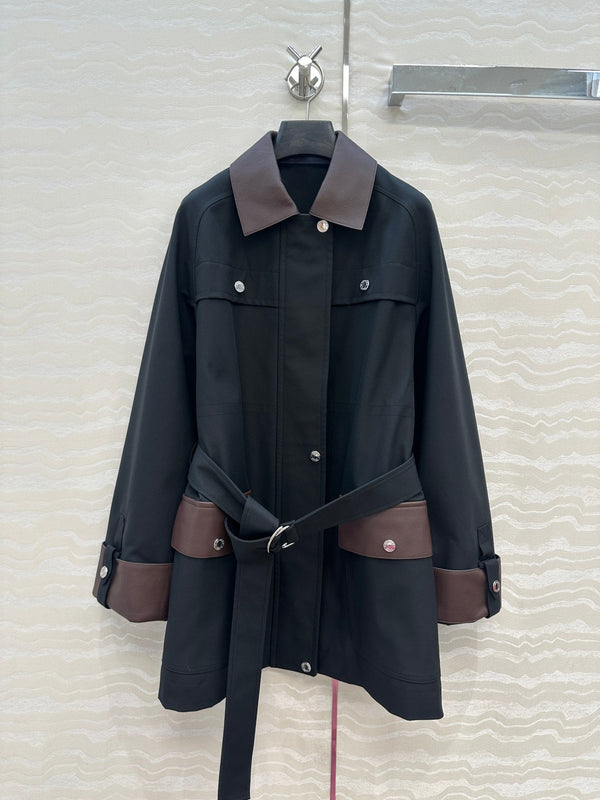 HM Majia Mid-Length Trench Coat Black Lychee-Grained Suede 304562