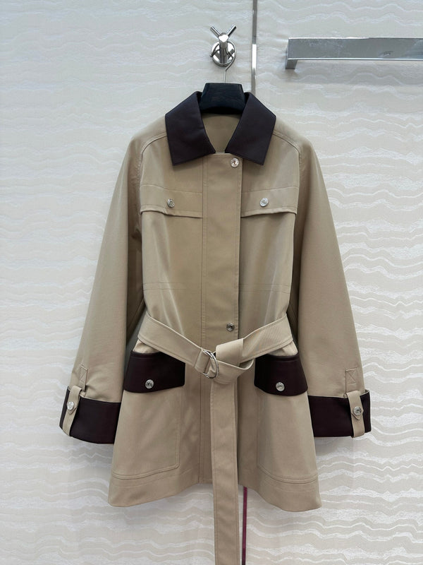HM Majia Mid-Length Trench Coat Beige Lychee-Grained Suede 304557