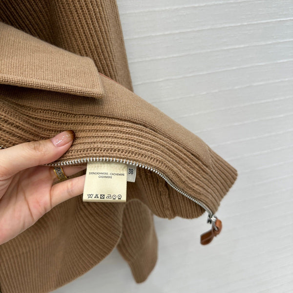 HM 25S Zipped Jacket H Leather Pockets in Brown Cashmere 305010